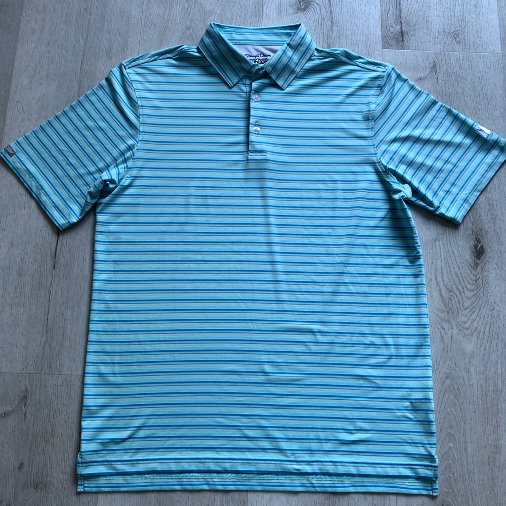Straight Down‎ Performance Mens Polo Shirt Blue Striped Golfing Golf
